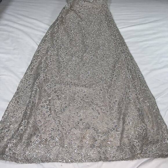 Calvin Klein Formal Dress Size 4 Champagne Lace One Shoulder Side Ruching Prom - Picture 10 of 14